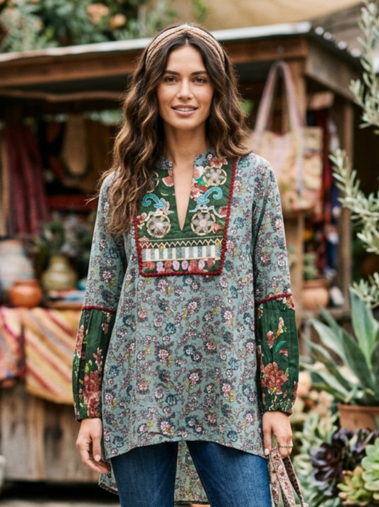NWOT Indigo Thread Split Neck Tunic (org$88)