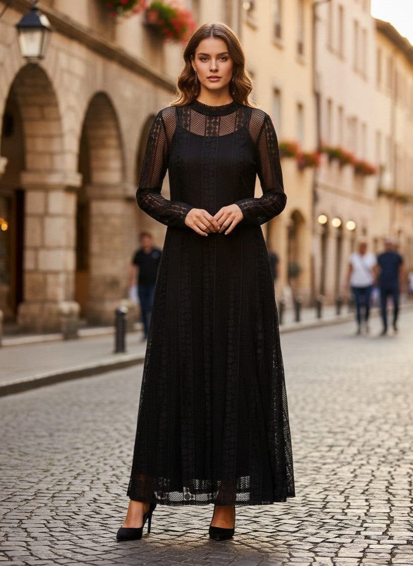 Lace Flared Maxi Gown