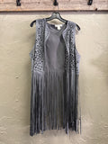 NWOT Indigo Thread Laser-Cut Fringe Vest