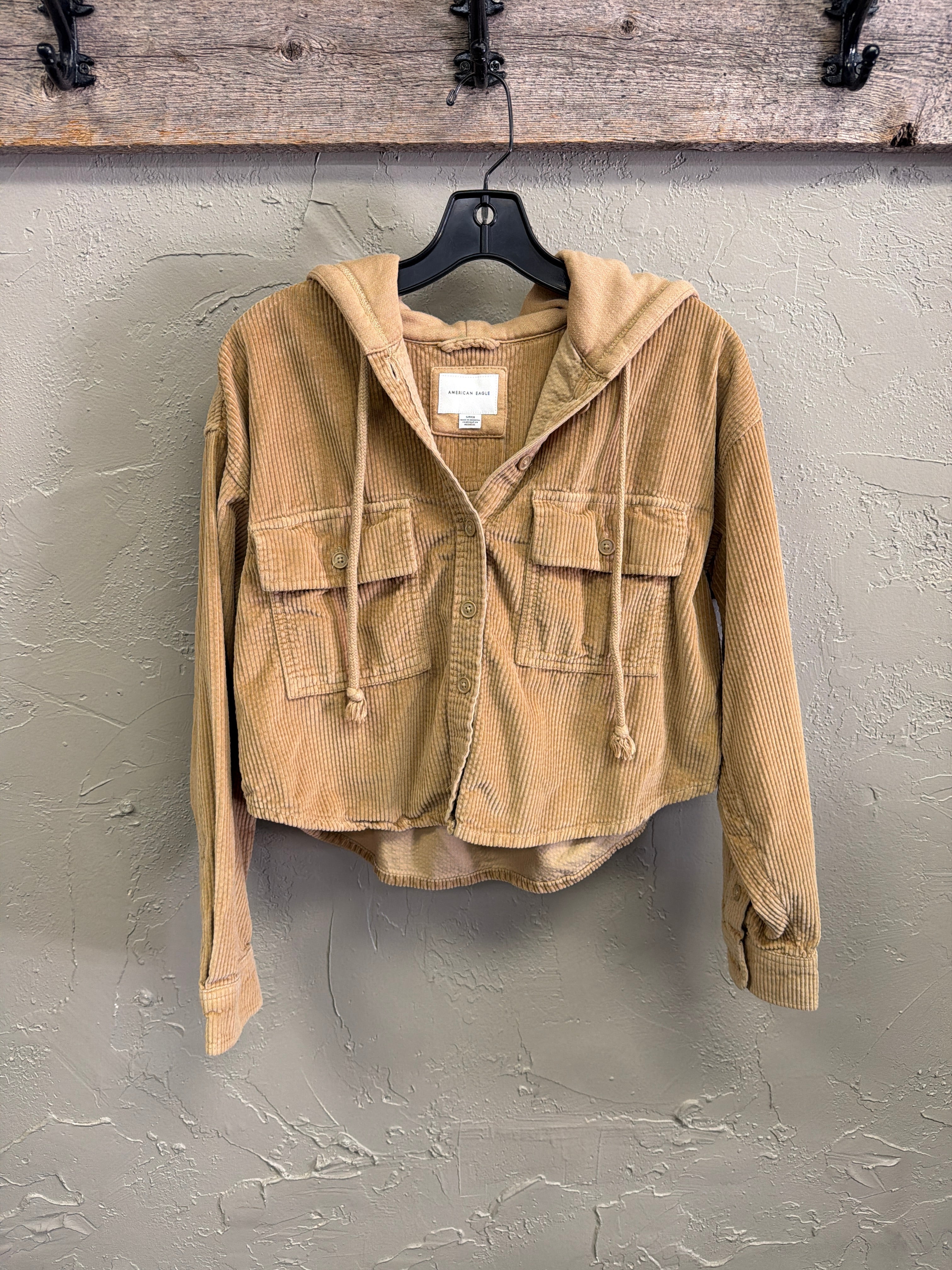 NWOT AE Hooded Crop Corduroy Shacket