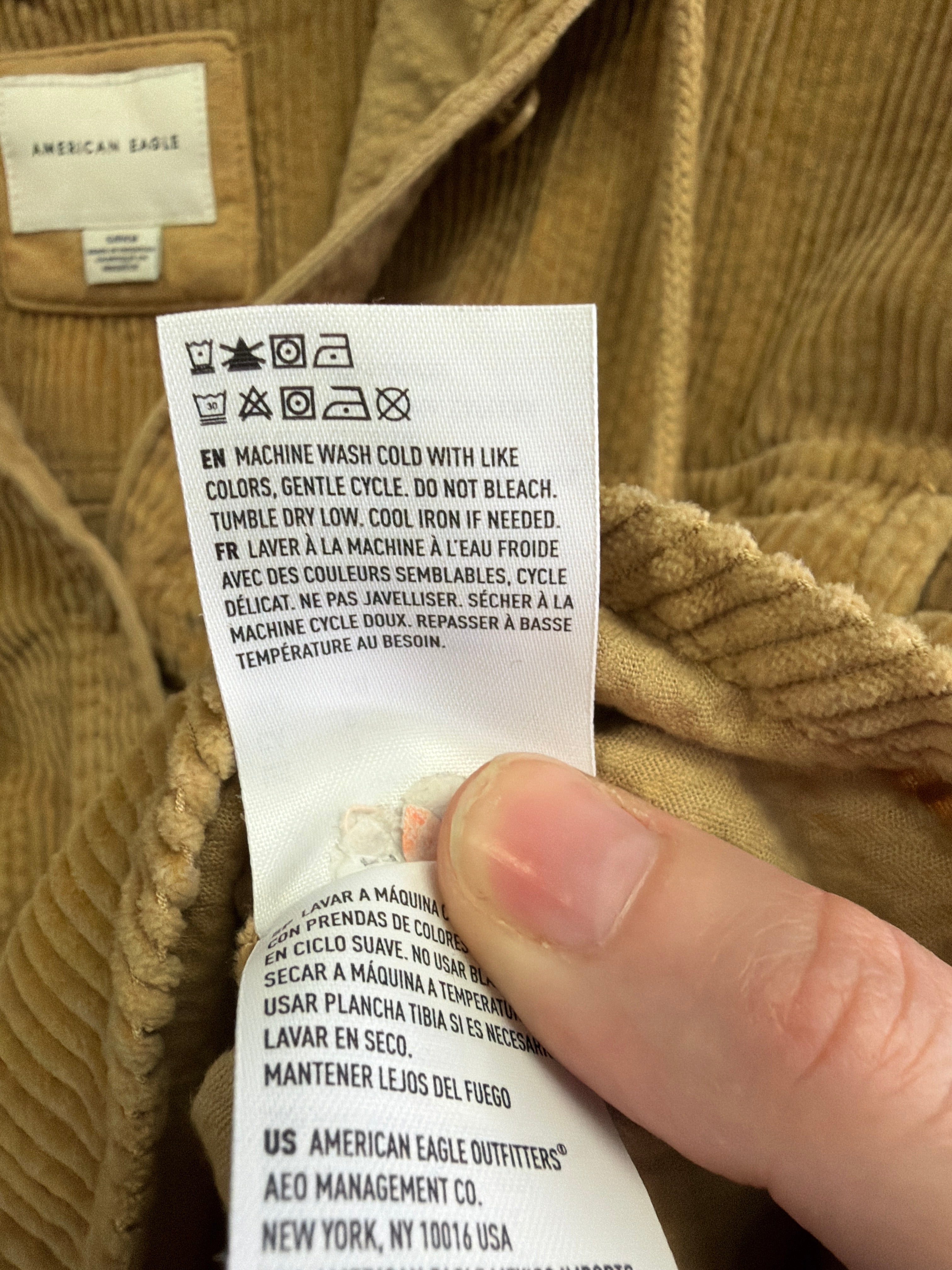 NWOT AE Hooded Crop Corduroy Shacket