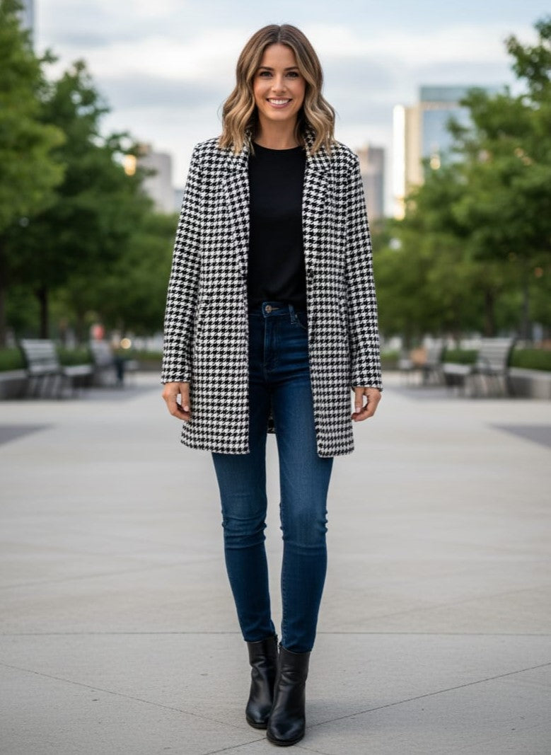 NWOT Houndstooth Dbl-Button Car Coat
