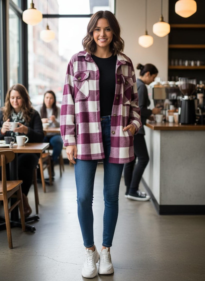 NWOT Plaid Button-Front Shacket