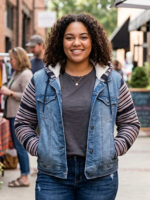 NWOT Wallflower Knit-Sleeve Denim Jacket (org$68)