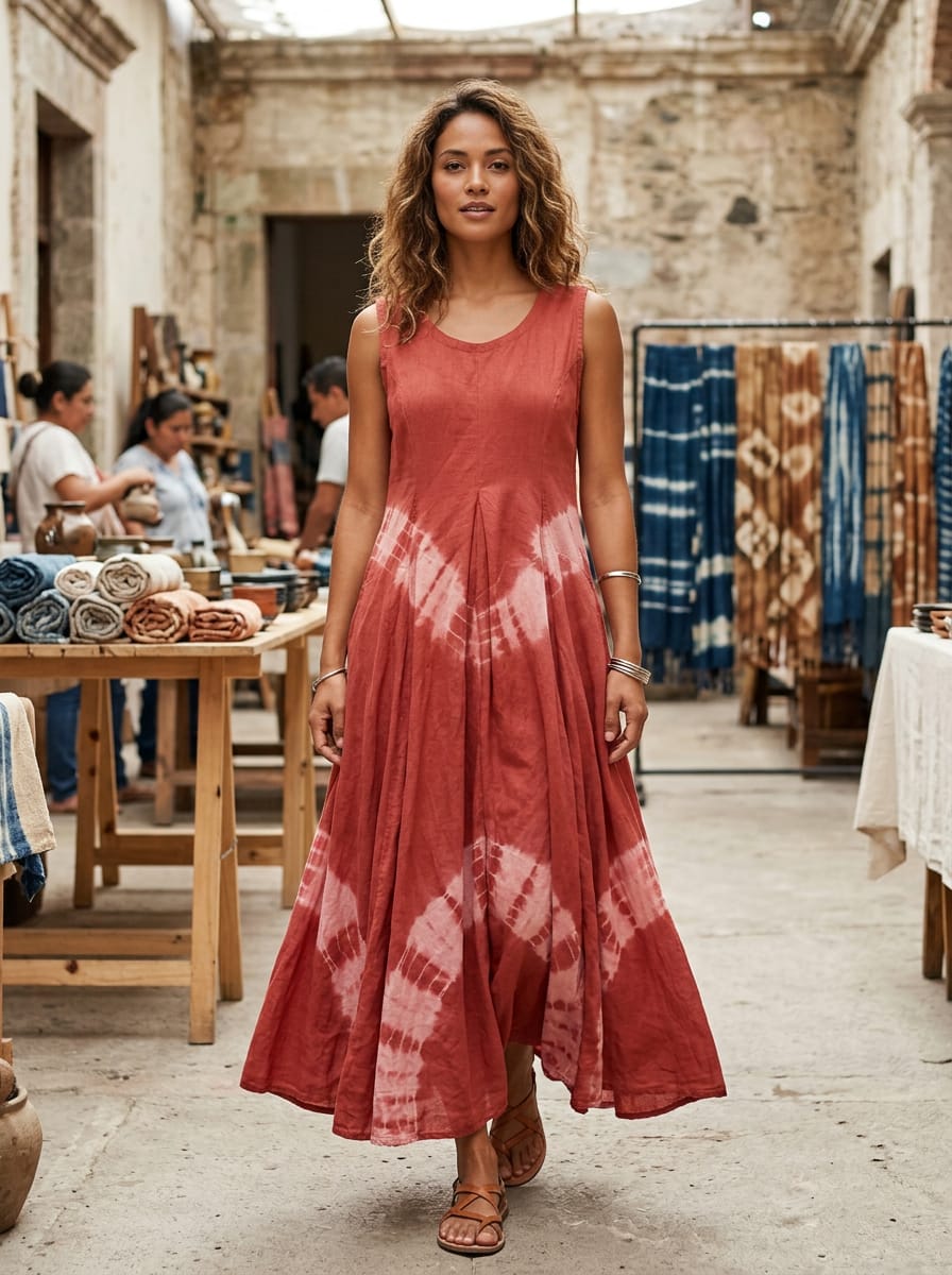 Tie-Dye Drop-Waist Midi Dress