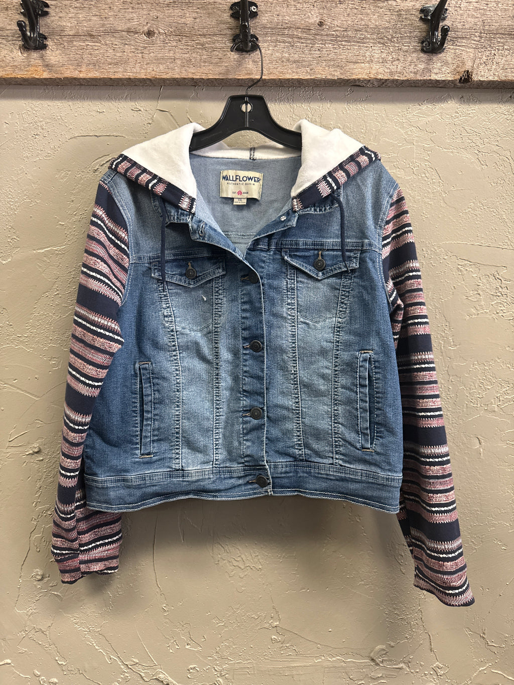 NWOT Wallflower Knit-Sleeve Denim Jacket (org$68)
