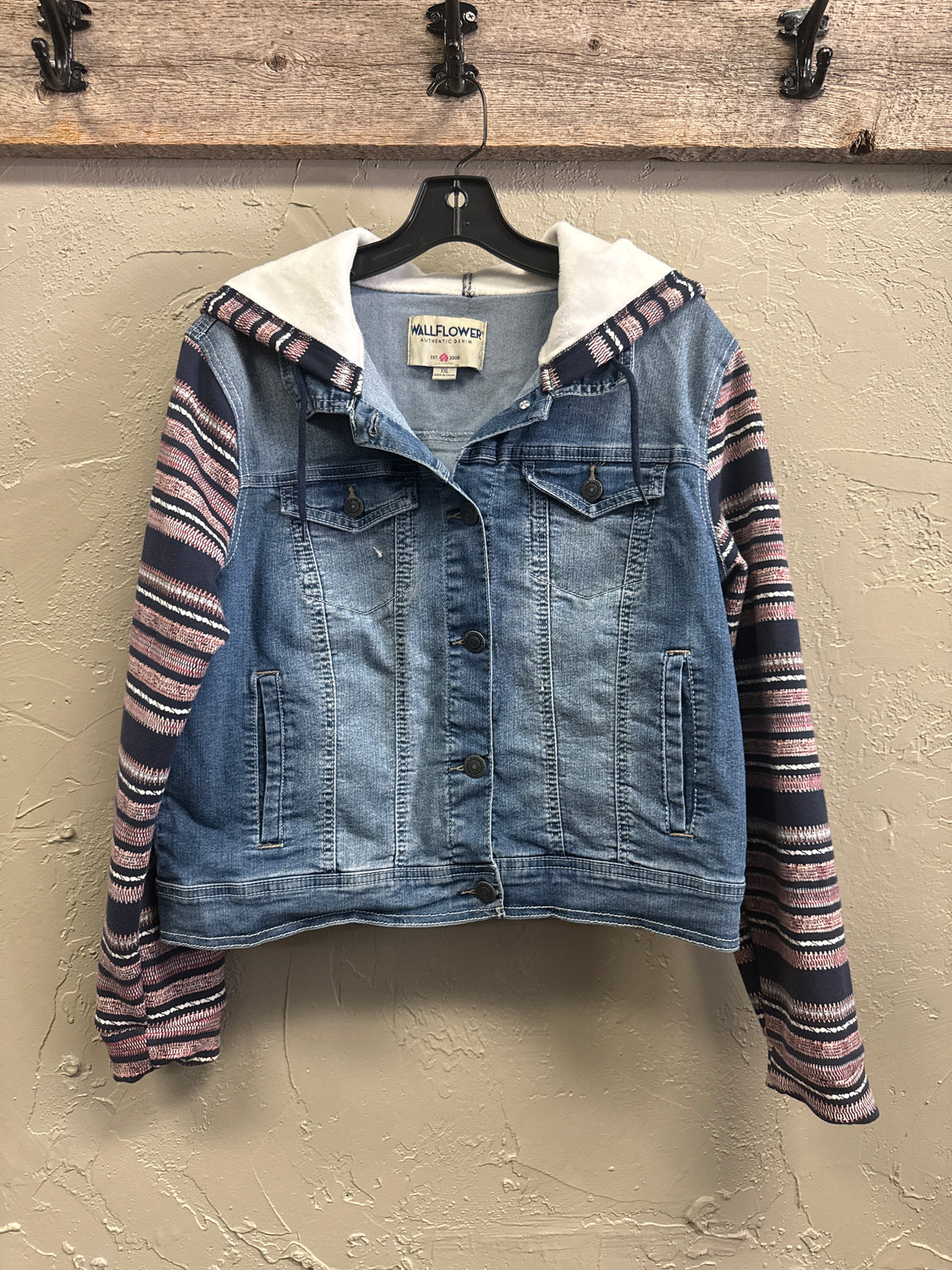 NWOT Wallflower Knit-Sleeve Denim Jacket (org$68)