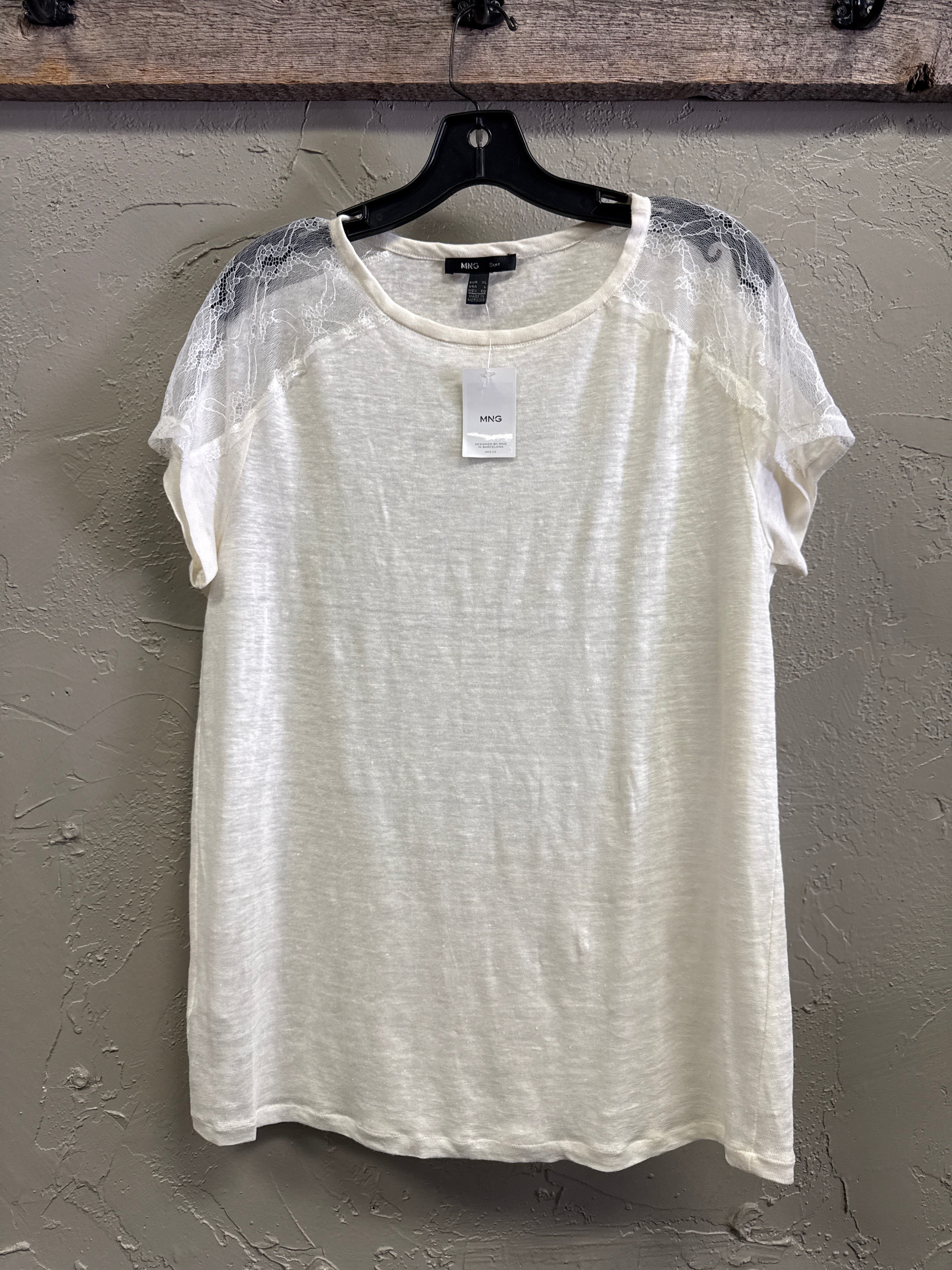NWT MNG Lace Shoulder Raglan Tee (org$36)