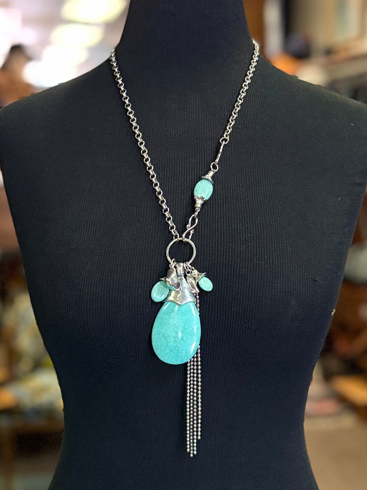 Stone Cluster Tassel Necklace