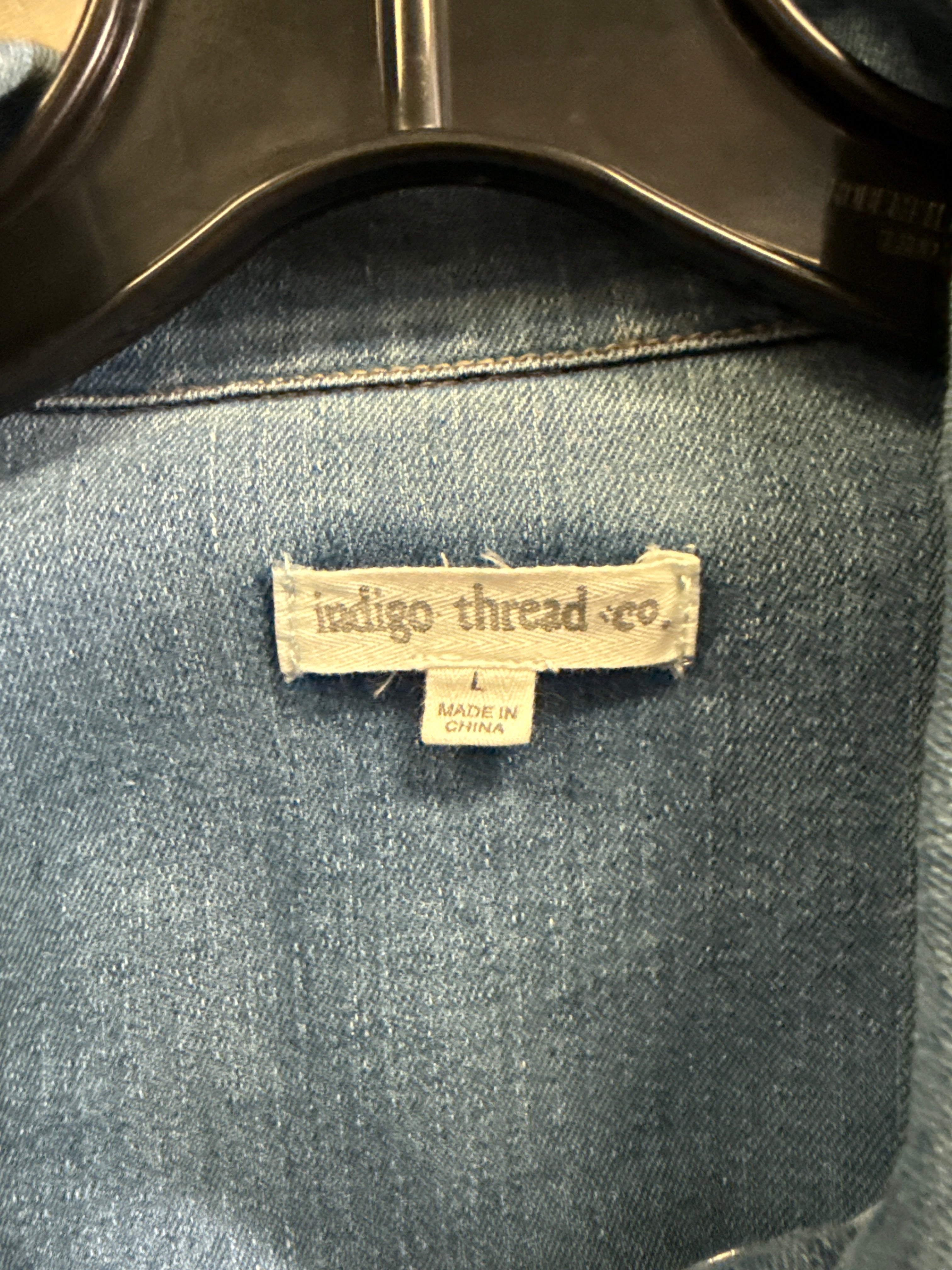 NWOT Indigo Thread Frayed Hem Denim Jacket