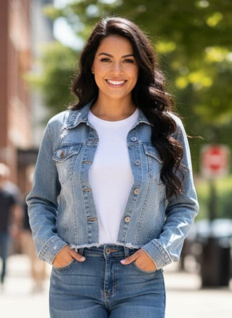 Risen Frayed Hem Crop Jacket