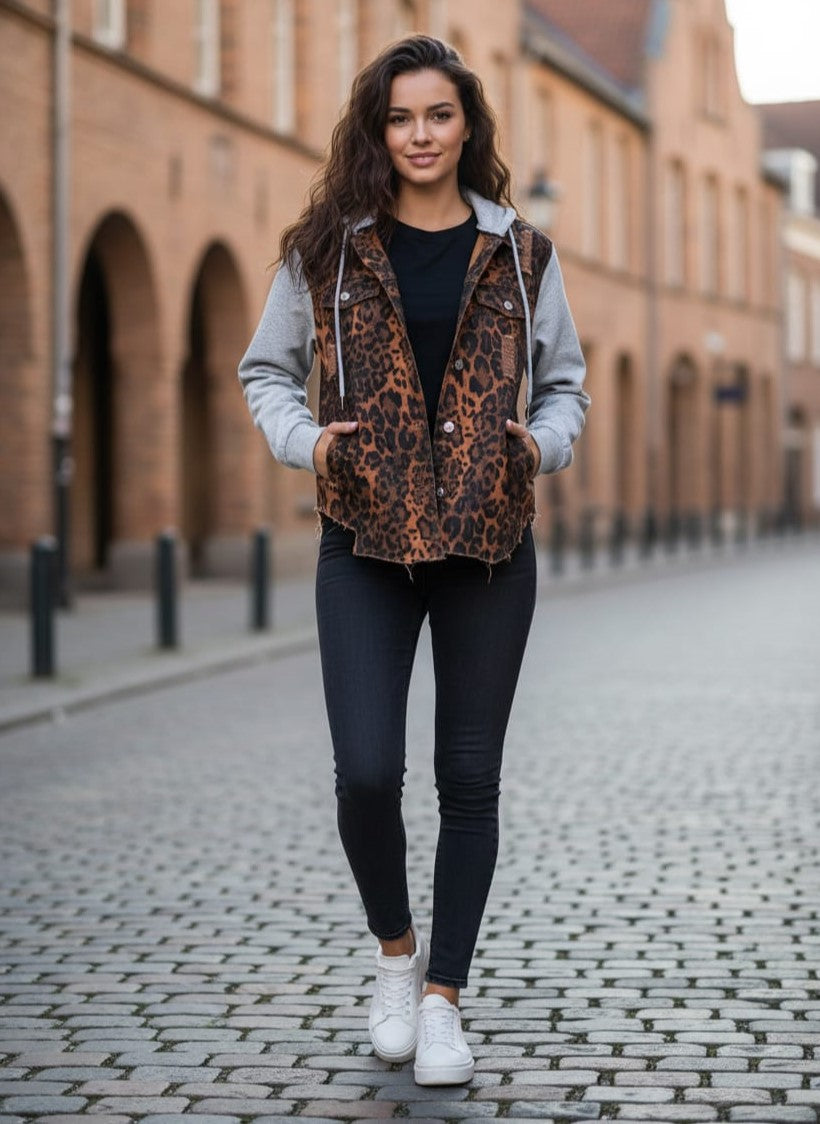 NWOT Distressed Leopard Print Jacket