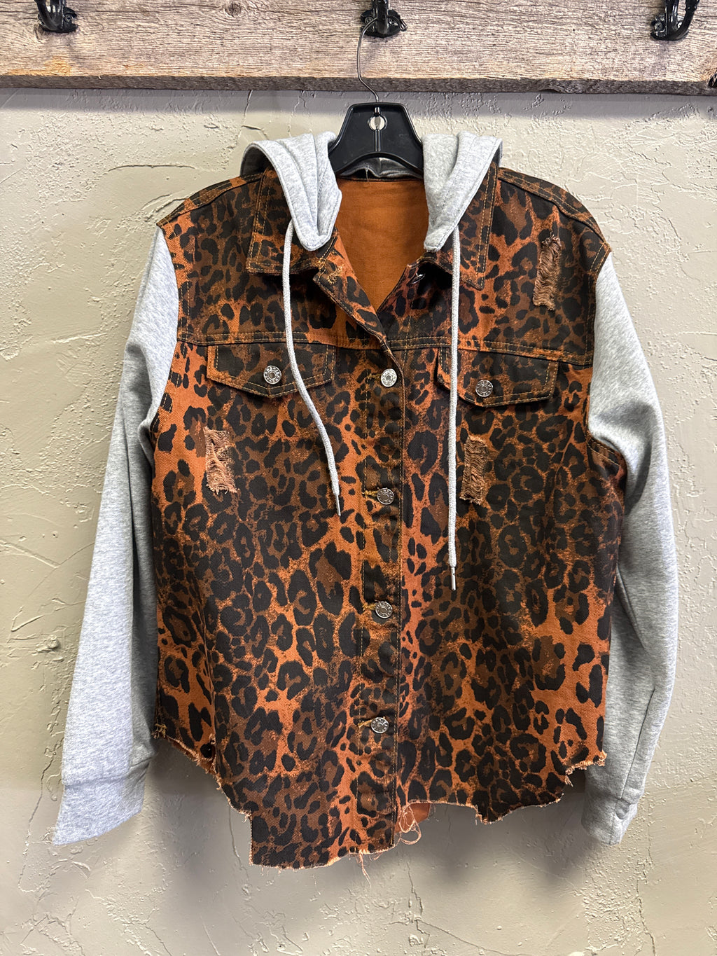 NWOT Distressed Leopard Print Jacket
