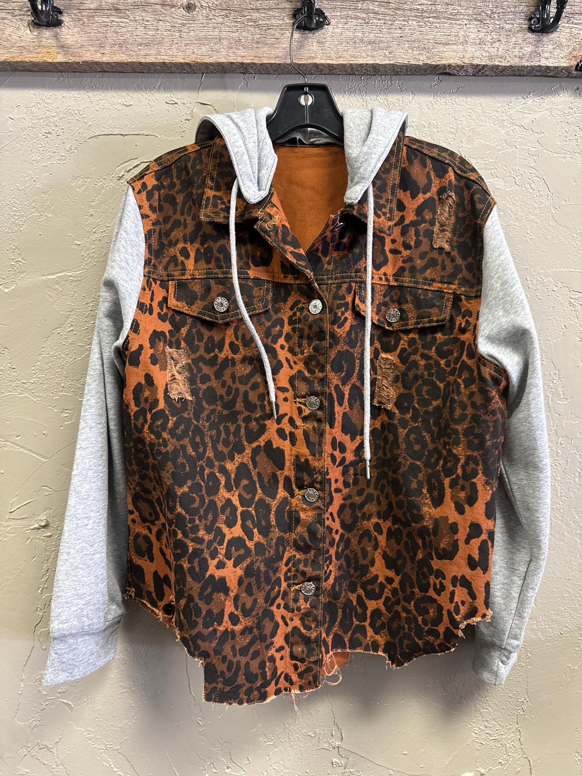 NWOT Distressed Leopard Print Jacket