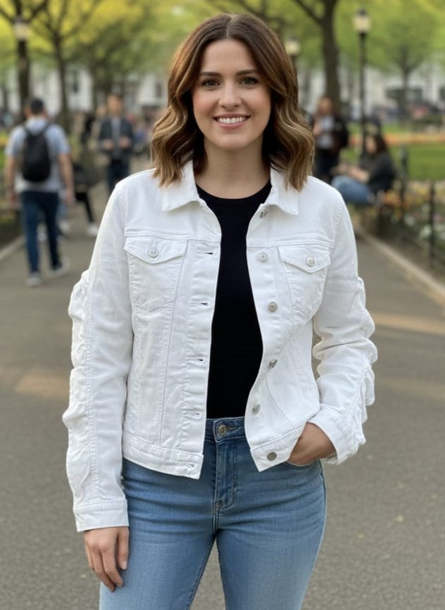 NWOT Kate & Mallory Ruffle Sleeve Denim Jacket (org$79)