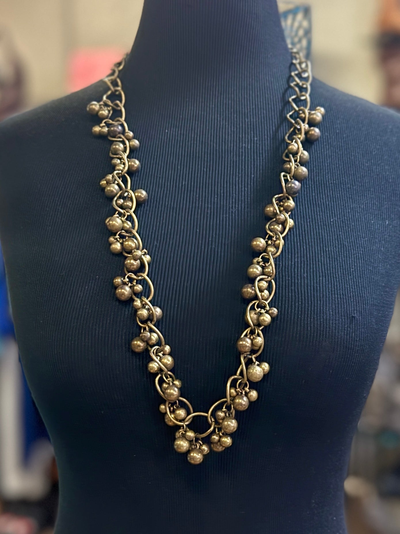 Antique Gold Cluster Bead Necklace