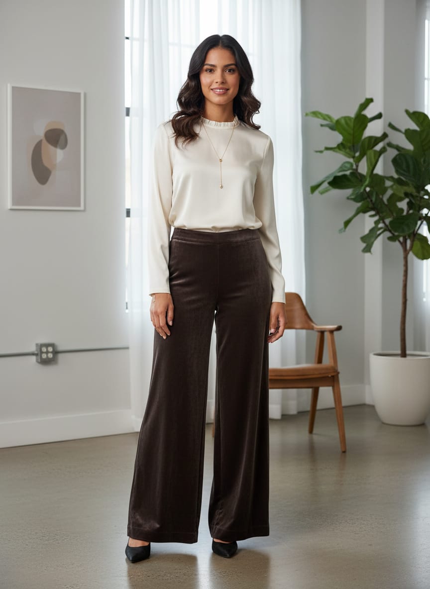 Velvet Wide-Leg Trousers