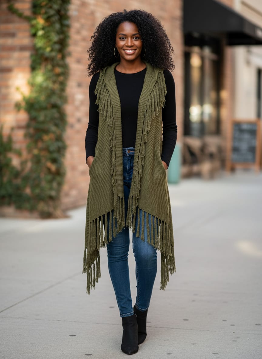 NWT Fever Fringe Cardi Vest (org$78)