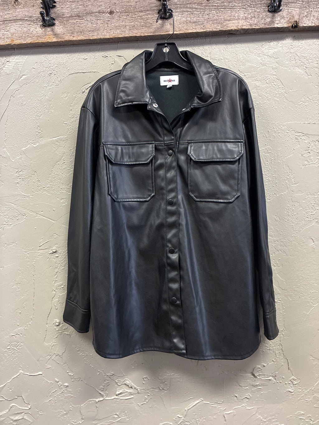 Red Star Vegan Leather Shacket (org$89)