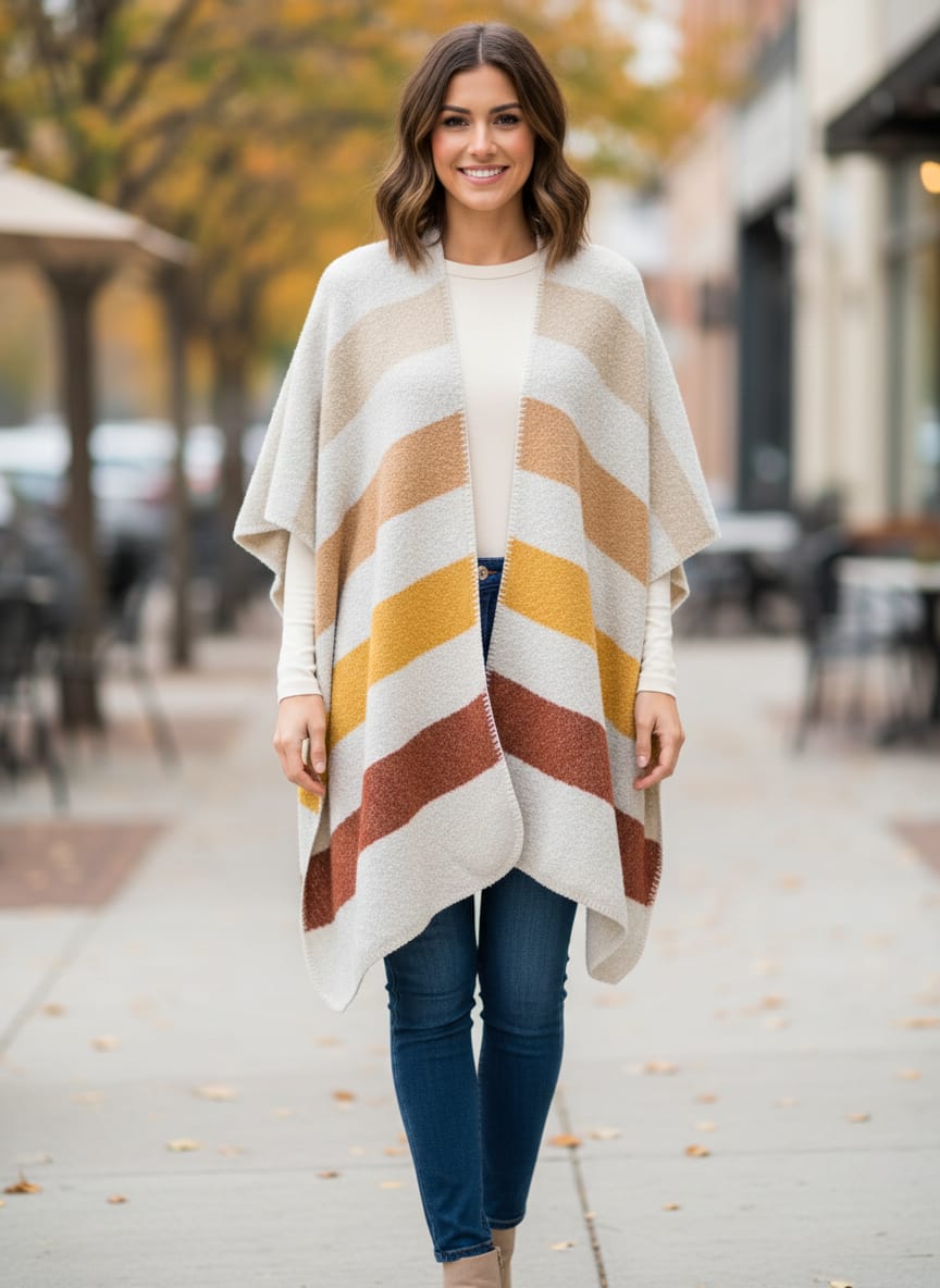 NWOT Aerie Striped Blanket Cape (org$50)
