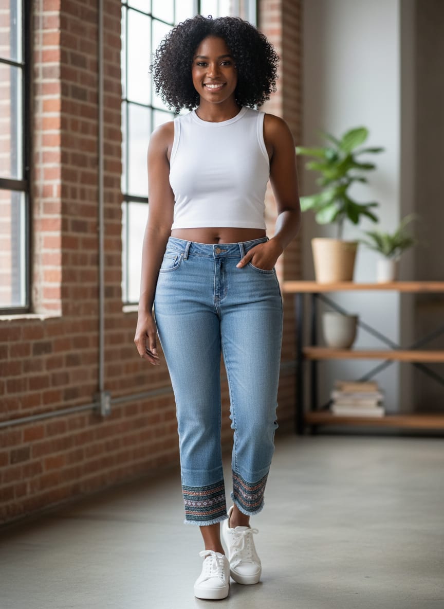 NWT Flamingals Embroidered Hem Jean (org$60)