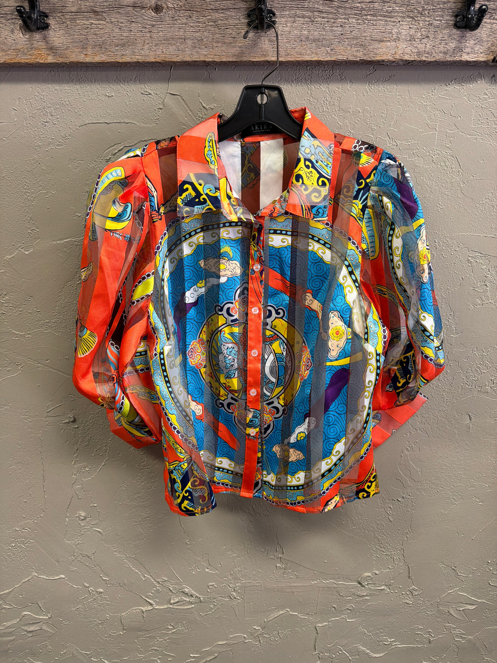 Akira Baroque Print Sheer Blouse (org$70)