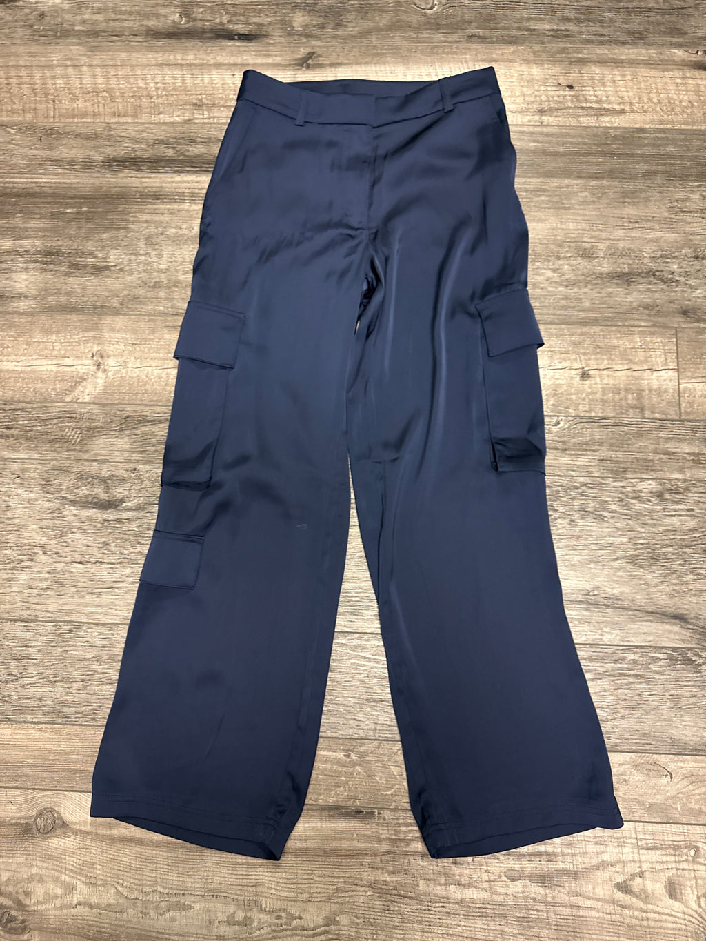 Blue Satin Cargo Pants