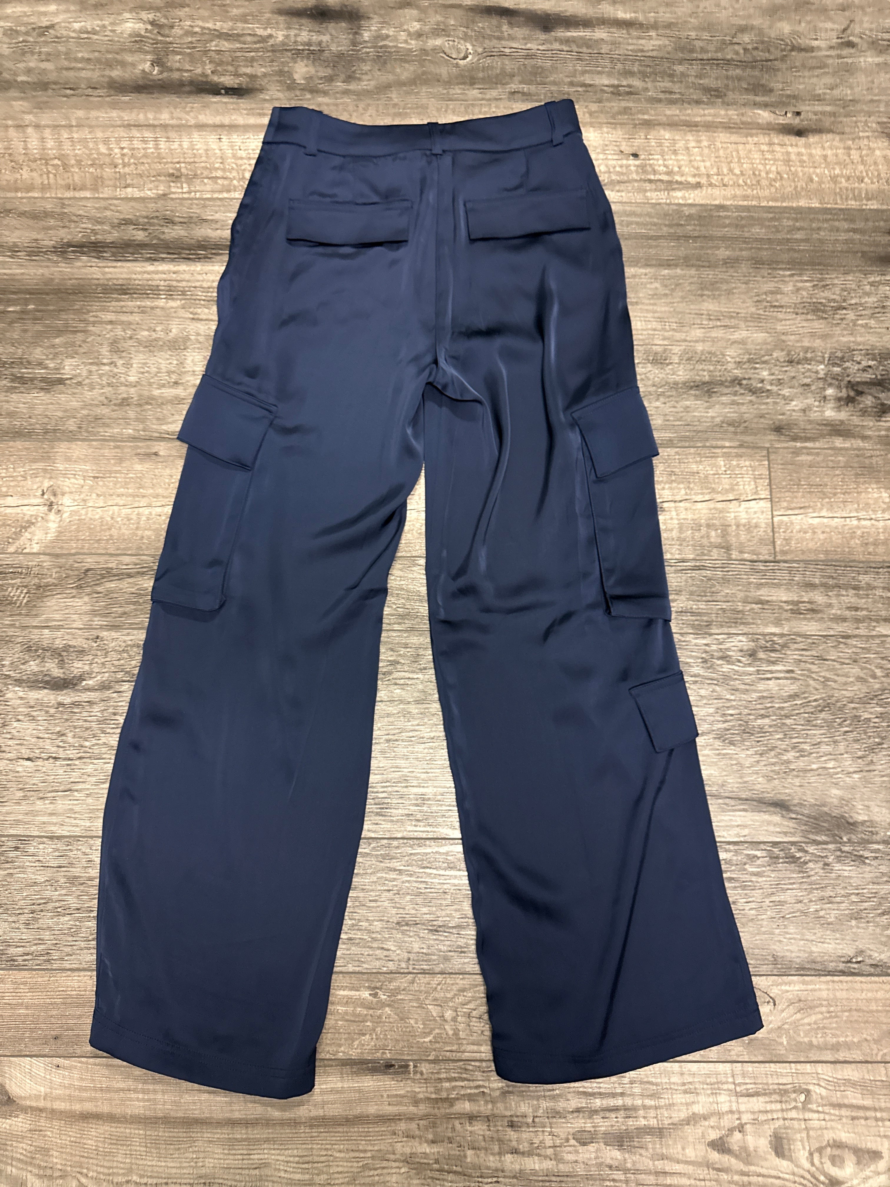 Blue Satin Cargo Pants