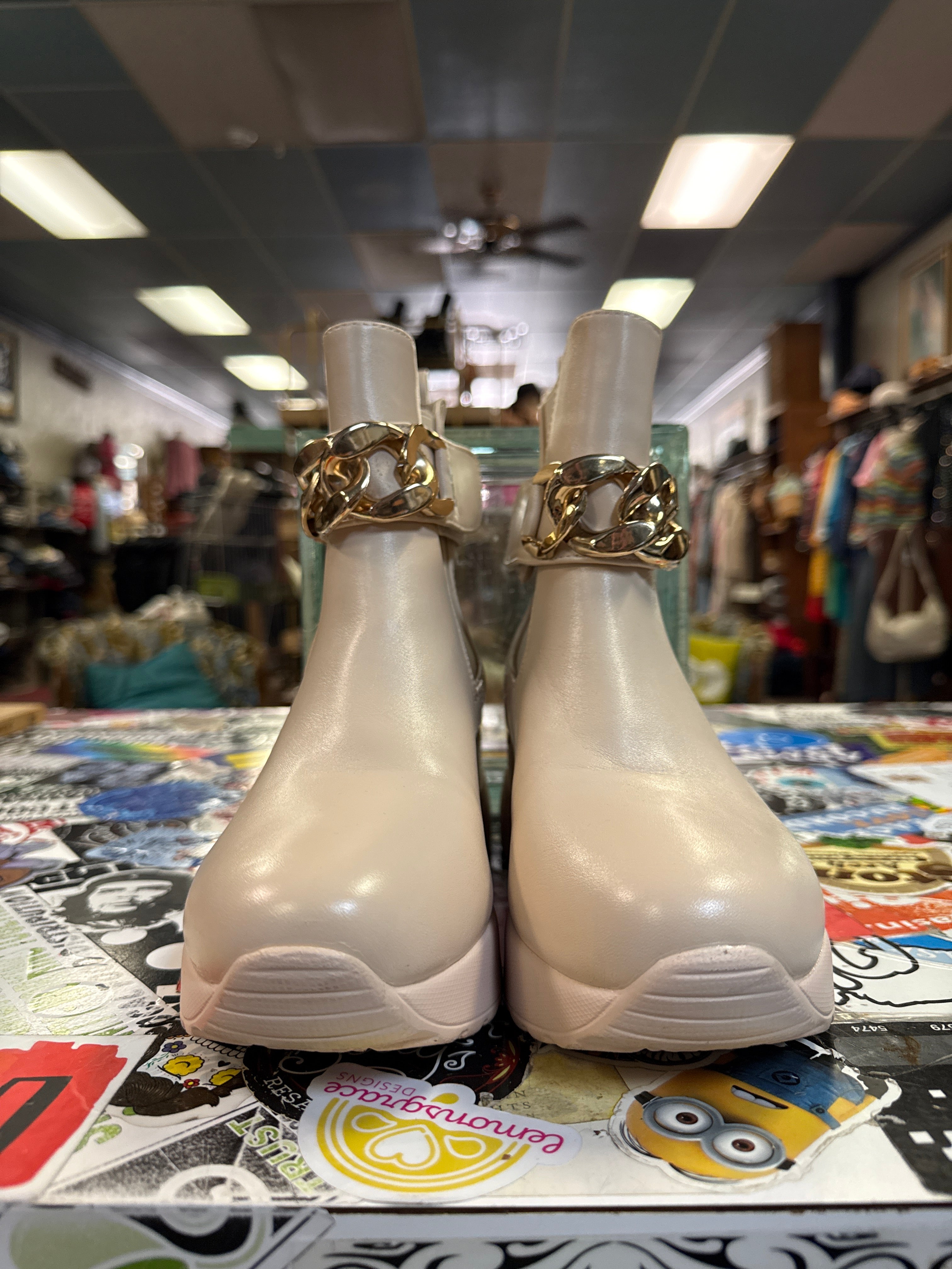 Chain Strap Wedge Boots