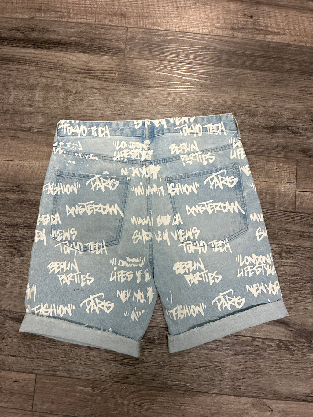 Bershka Graffiti Print Denim Shorts