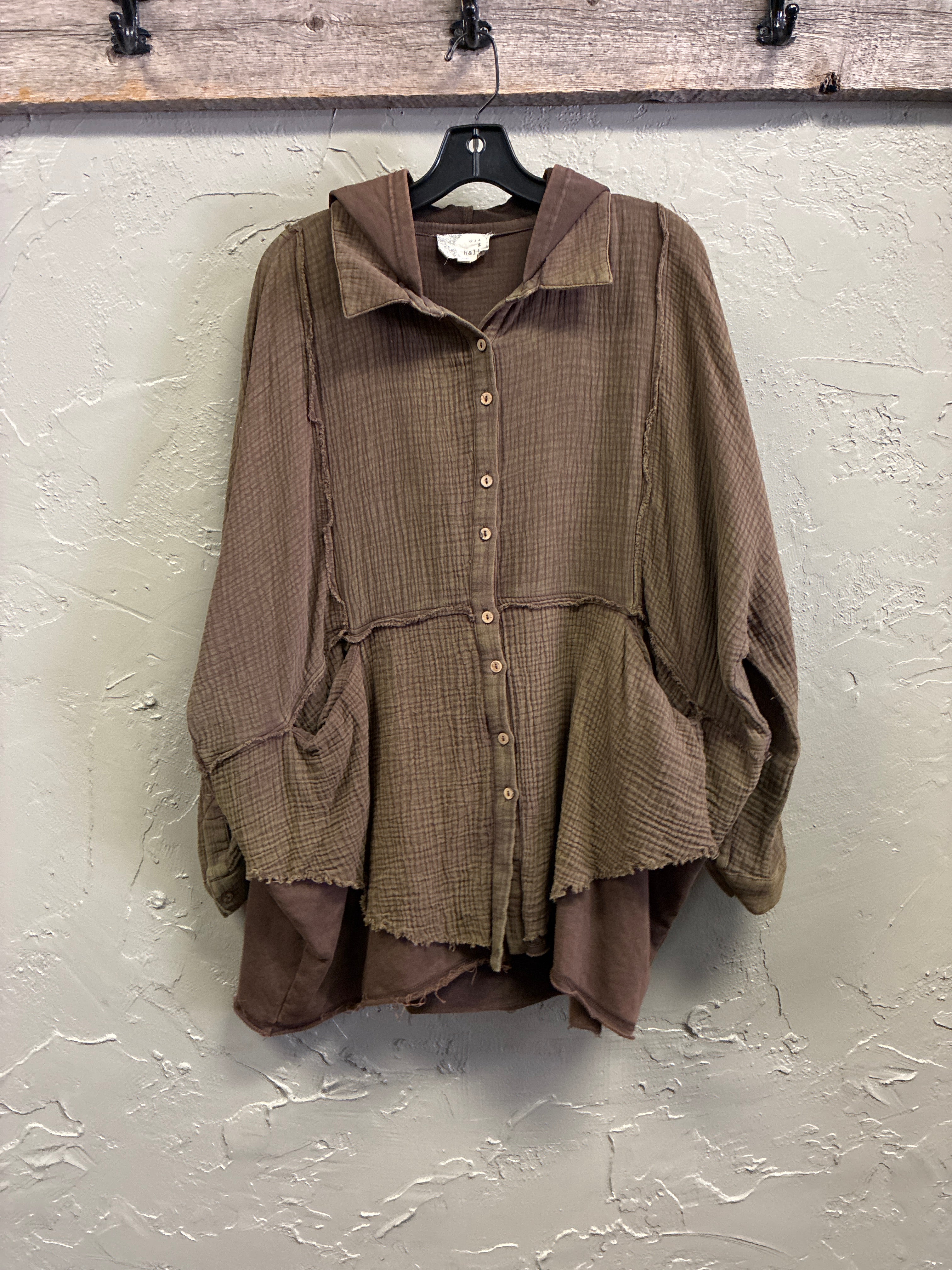Oli & Hali Mixed-Media Hooded Shacket (org$76)