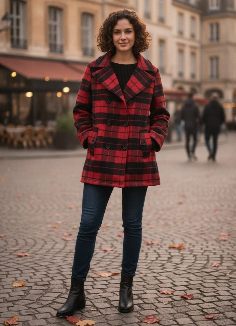 NWT NY&Co Buffalo Plaid Pea Coat (org$130)