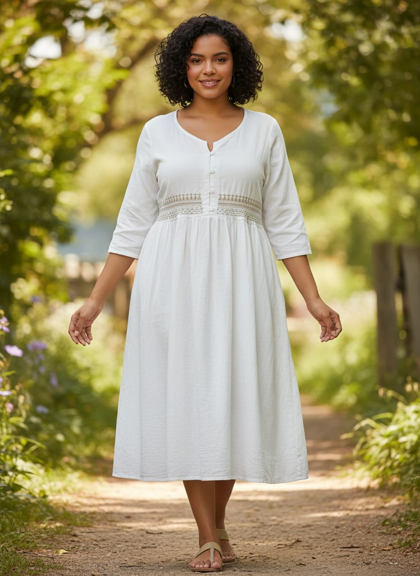 Embroidered Button-Front Dress