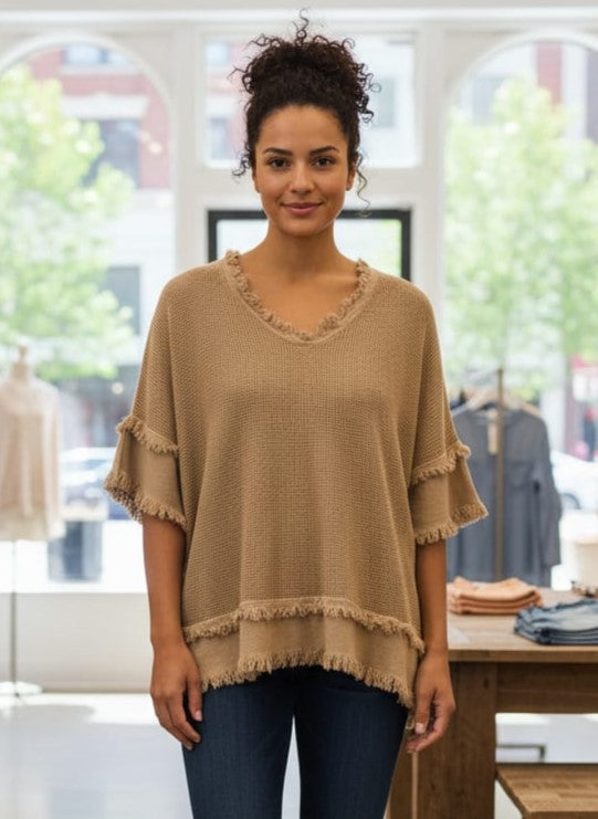 Open-Mesh Frayed Top