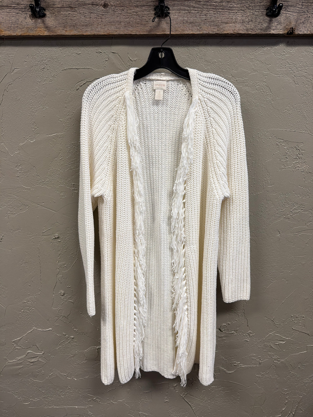 Chicos Fringe Open-Front Cardi (org$119)