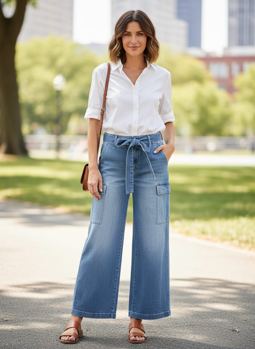 WHBM Belted Wide-Leg Cargo Jean (org$120)