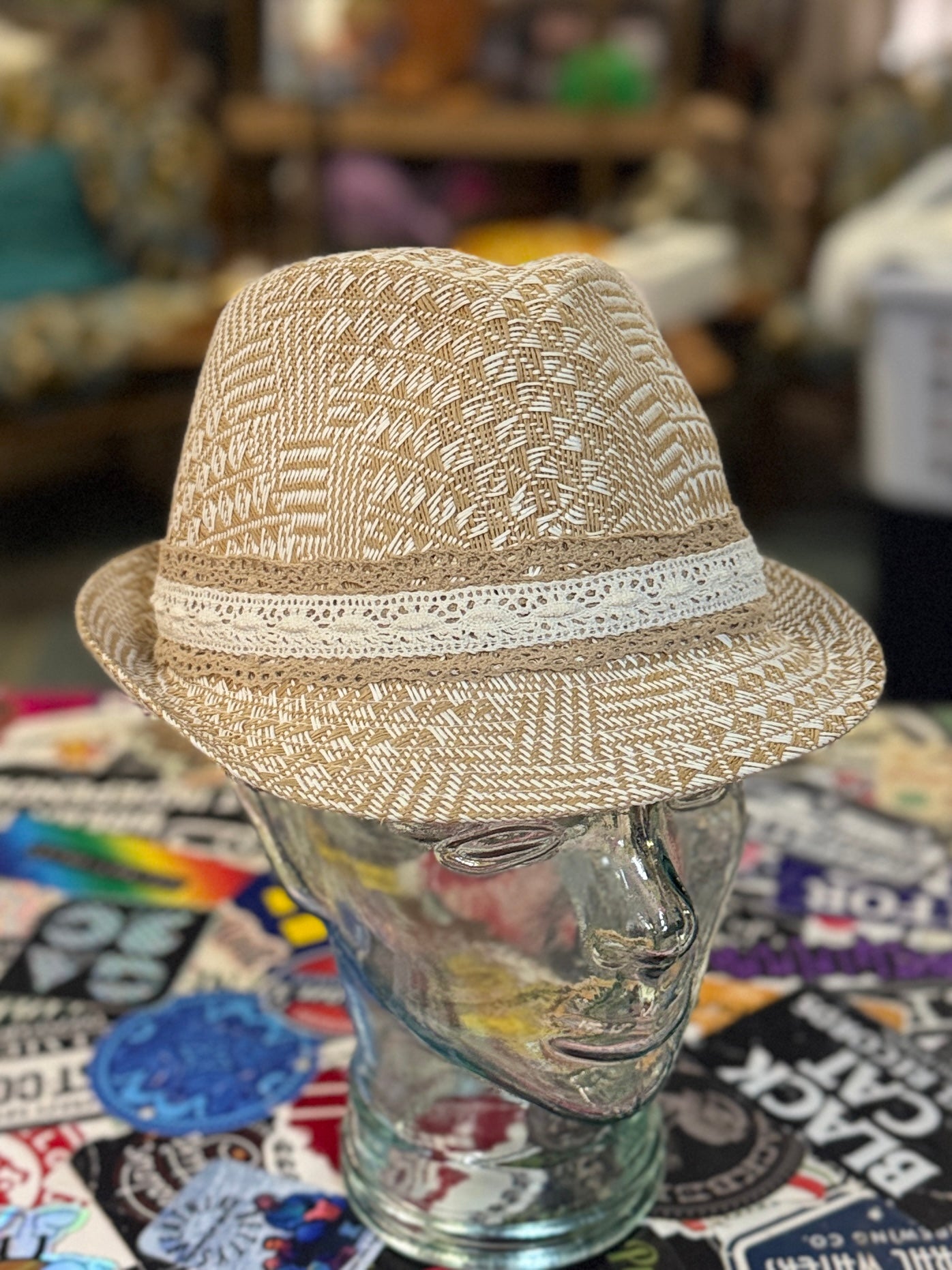 NWT Paper & Lace Trim Fedora