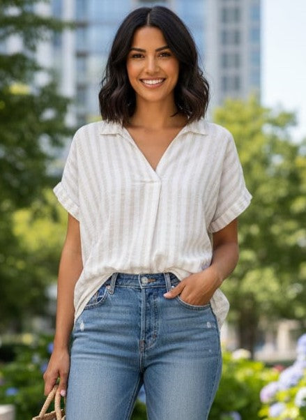 Jane+Delancey Short-Sleeve Popover Top