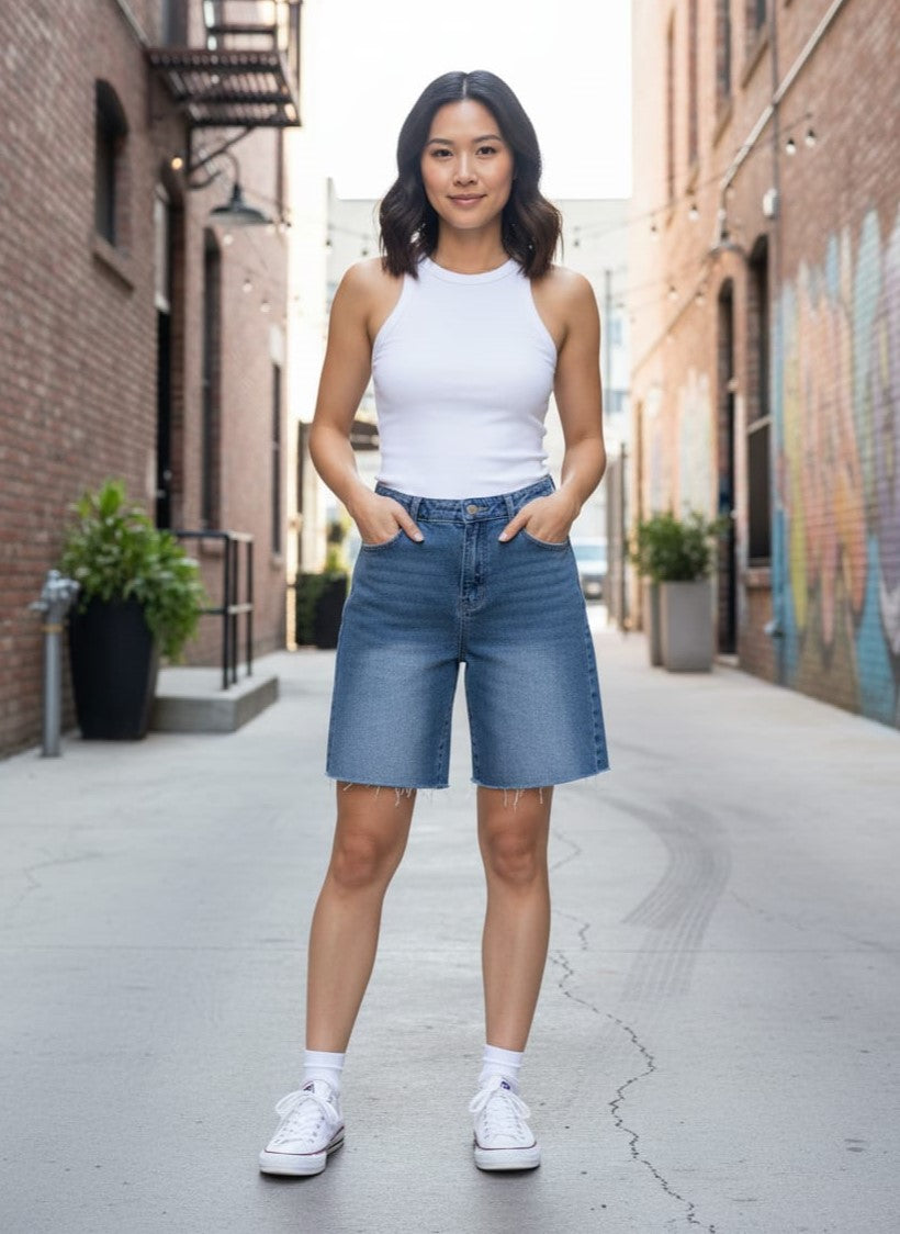 Mid-Wash Denim Jorts