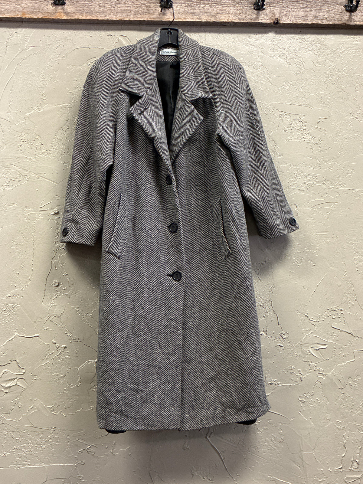 Vtg Stephanie Andrews Herringbone Long Coat