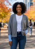 Heart Accent Contrast Knit Cardigan