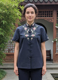 Vtg Daffodil Mandarin Collar Top