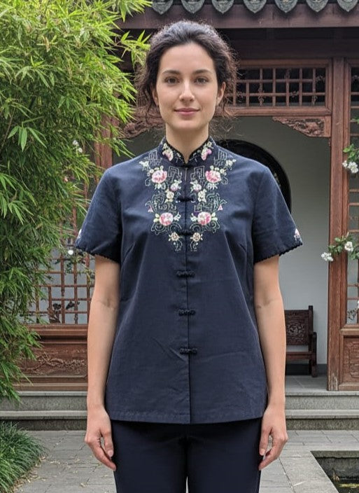 Vtg Daffodil Mandarin Collar Top