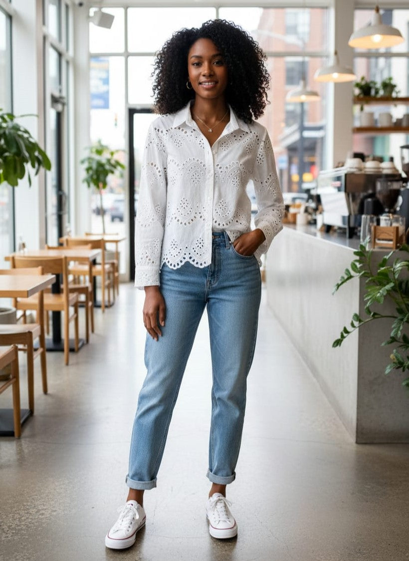 NWT Adiva Eyelet Long Sleeve Top (org$58)
