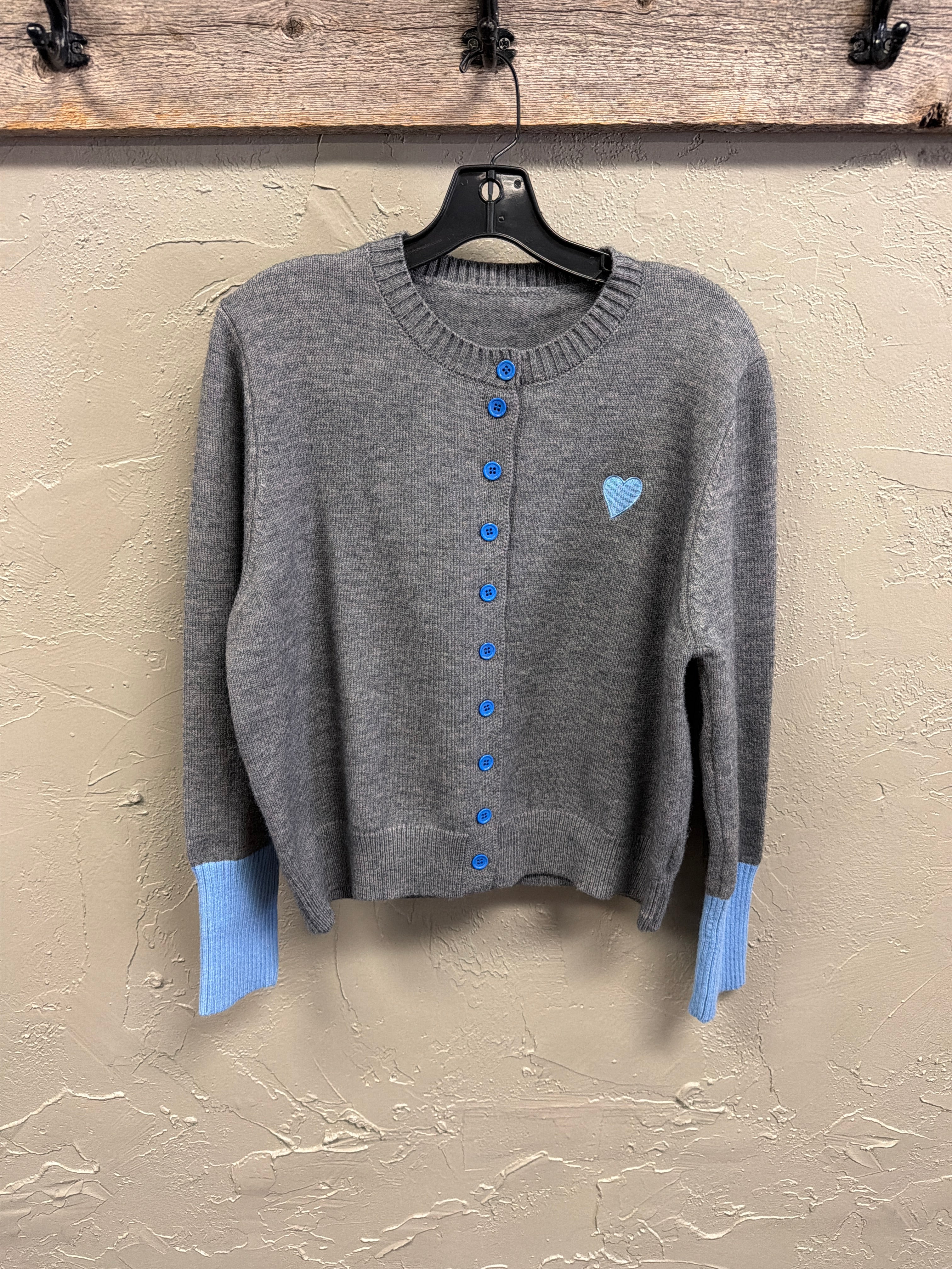 Heart Accent Contrast Knit Cardigan