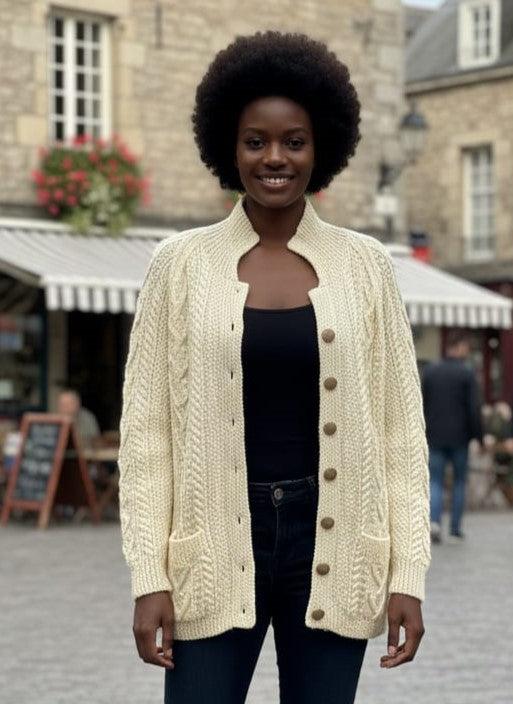 Vtg Handknit Aran Cable Cardigan