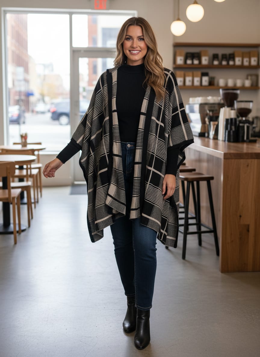 Biographie Hooded Poncho Wrap