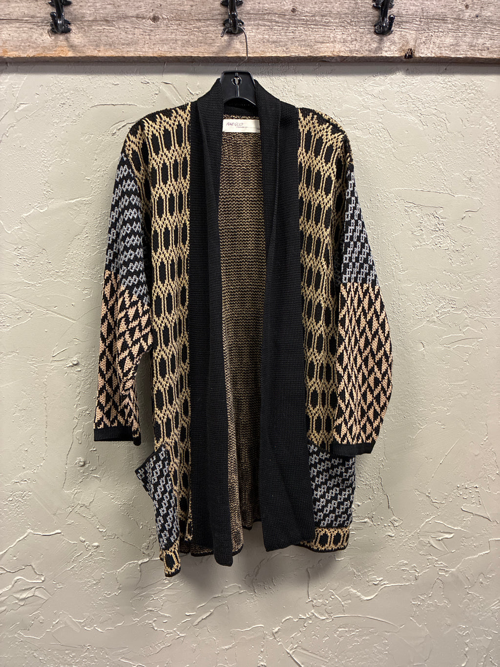 Vtg Rae Gold Geometric Knit Cardigan