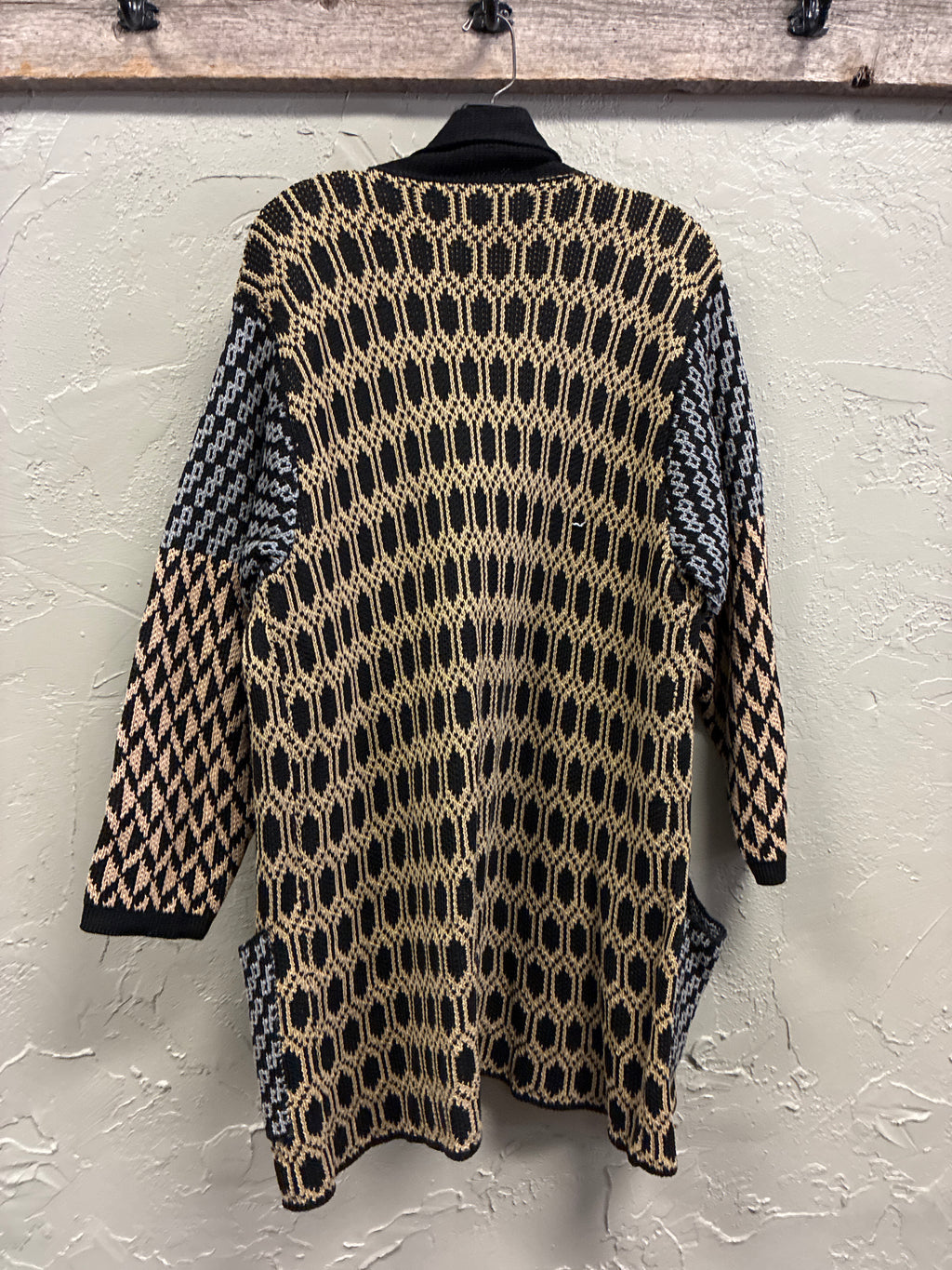 Vtg Rae Gold Geometric Knit Cardigan