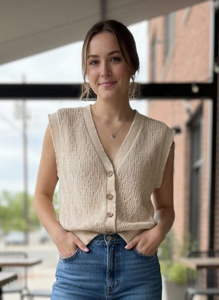 Vtg Open-Knit Sweater Vest